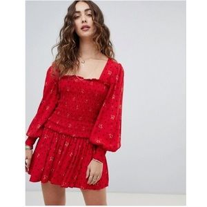 NWT free people ruffle long sleeve mini dress